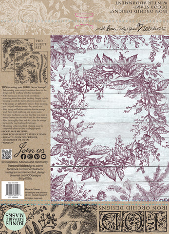 IOD Decor Stamps Winter Adornment 12x12" 2 PAGES by Iron Orchid Designs