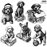 IOD Decor Stamps Christmas Pups Puppies 12x12" by Iron Orchid Designs
